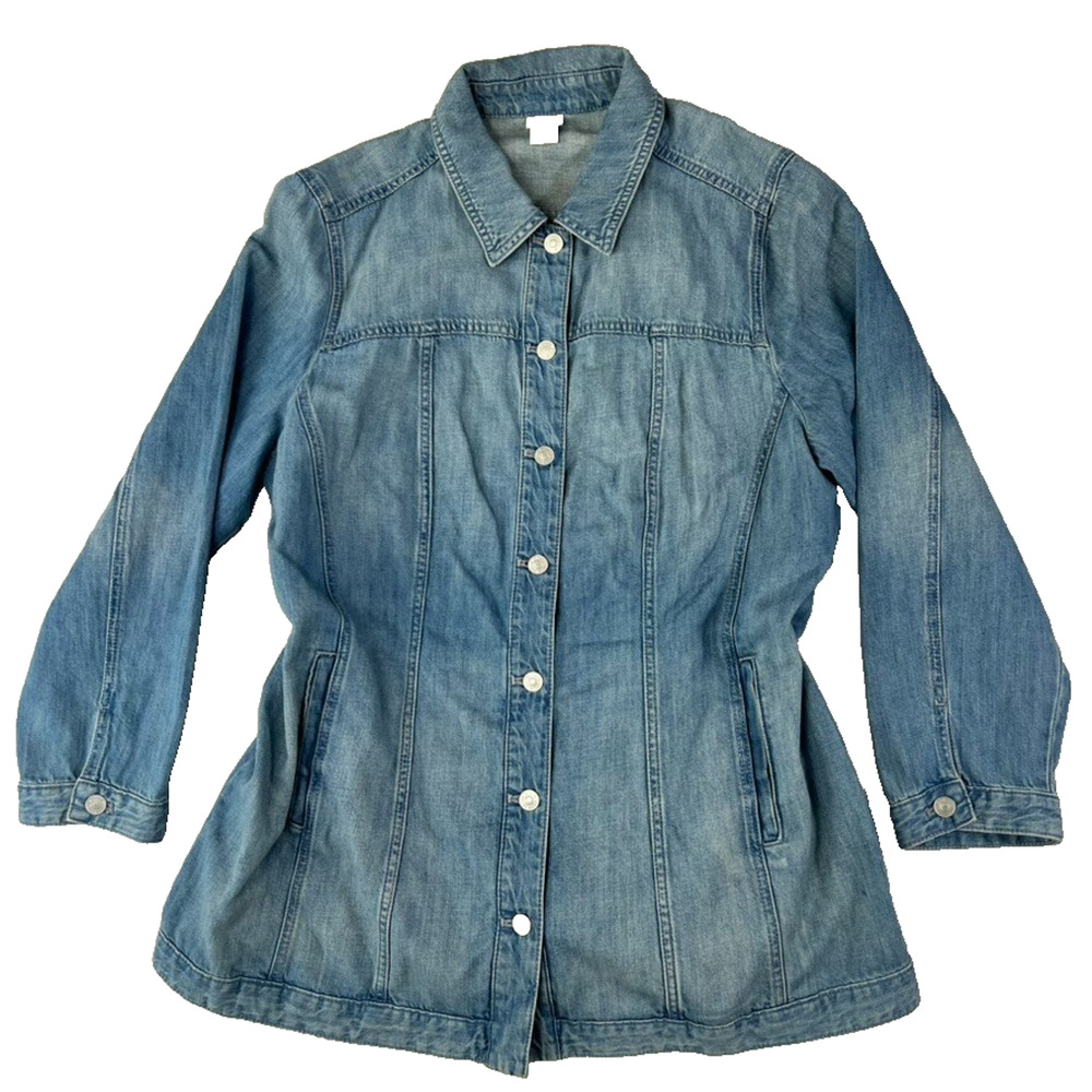Chicos Elongated Delphine Jean Jacket Button Front Womens Size 3 Plus 16/18